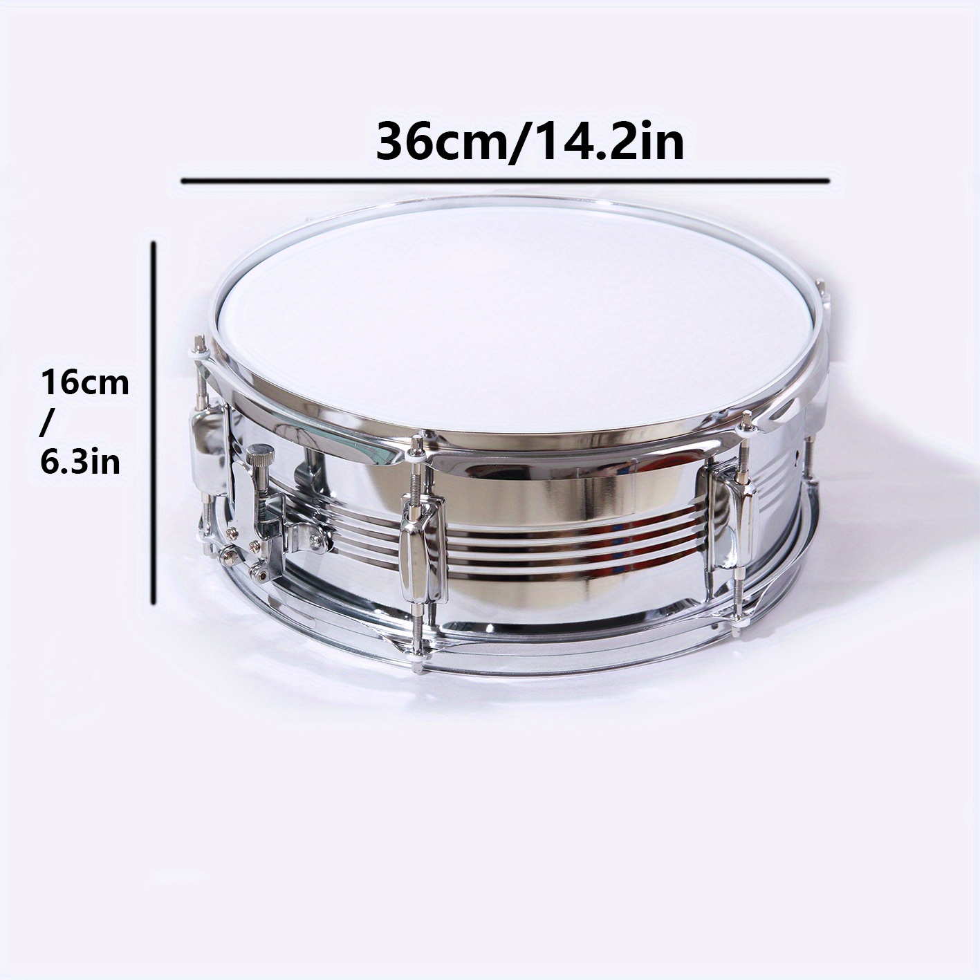 Snare Drum Set Steel Shell With 8 Lugs, Includes Drum Key, Drumsticks