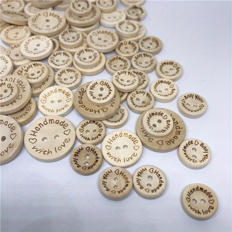  KARMELLING 100PC Wood Buttons, Heart Shaped Buttons