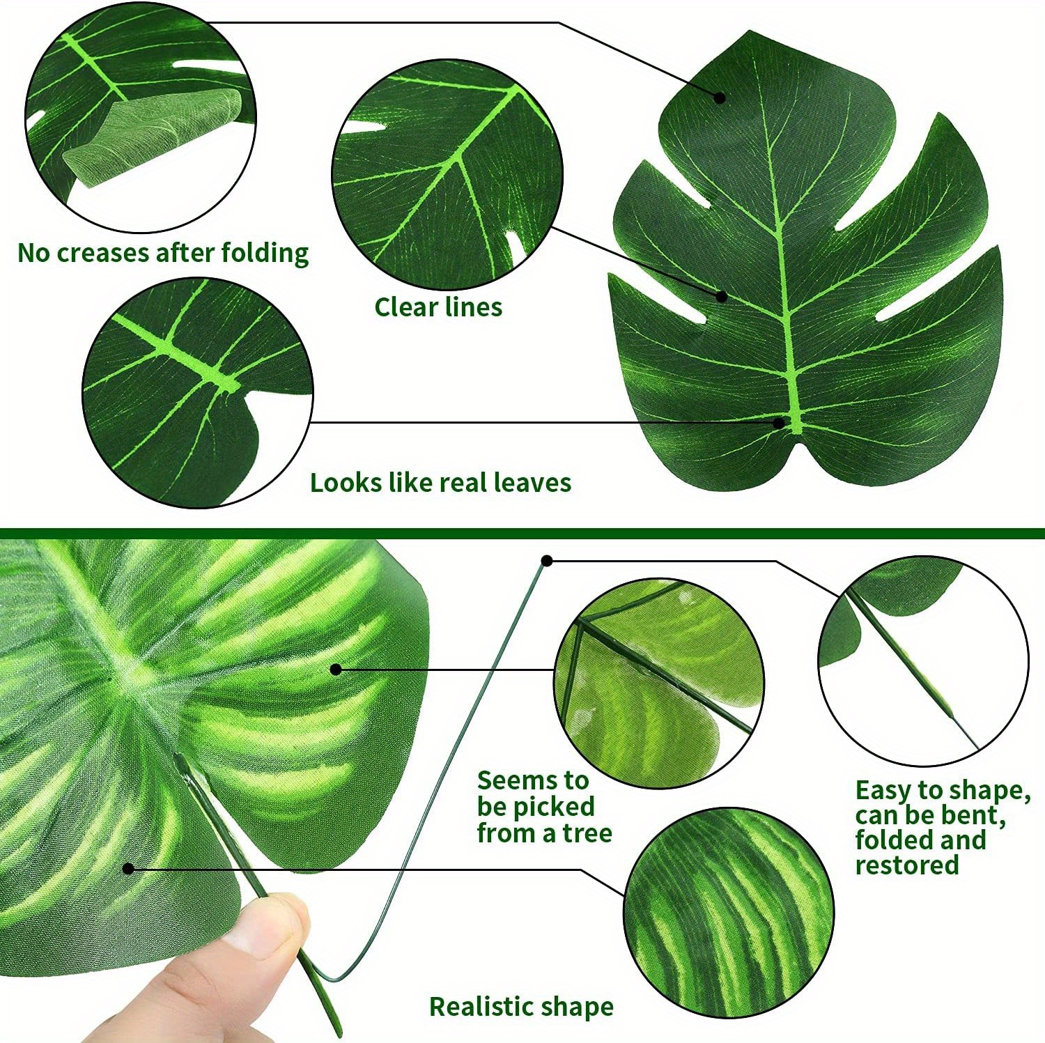 Foglie di palma artificiale con stelo, 24 pezzi 3 misure, foglie finte di  safari, foglie tropicali di Monstera per decorazioni della stanza hawaiane