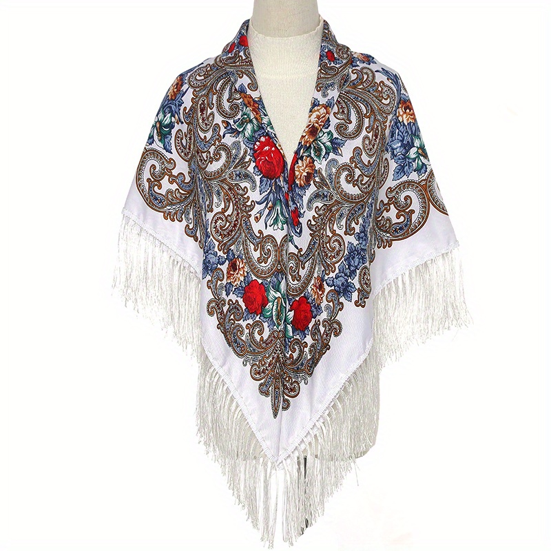 Bohemian Tassel Wrap Vintage Square Large Blanket Scarf