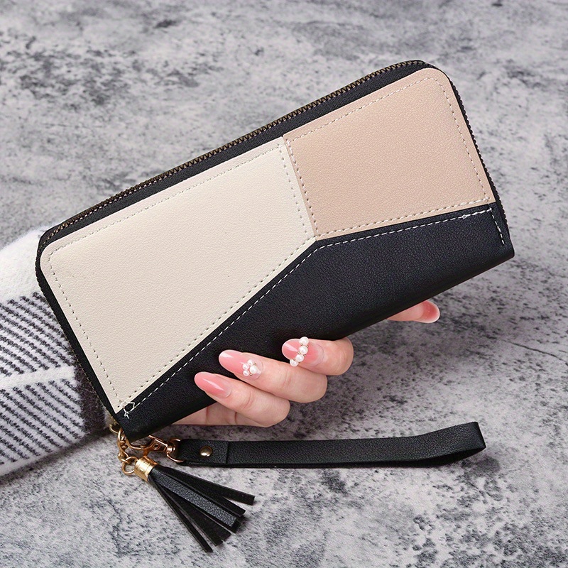 Women's Trendy Colorblock Long Wallet, Zipper Around Coinpurse, Versatile  Credit Card Holder - Temu