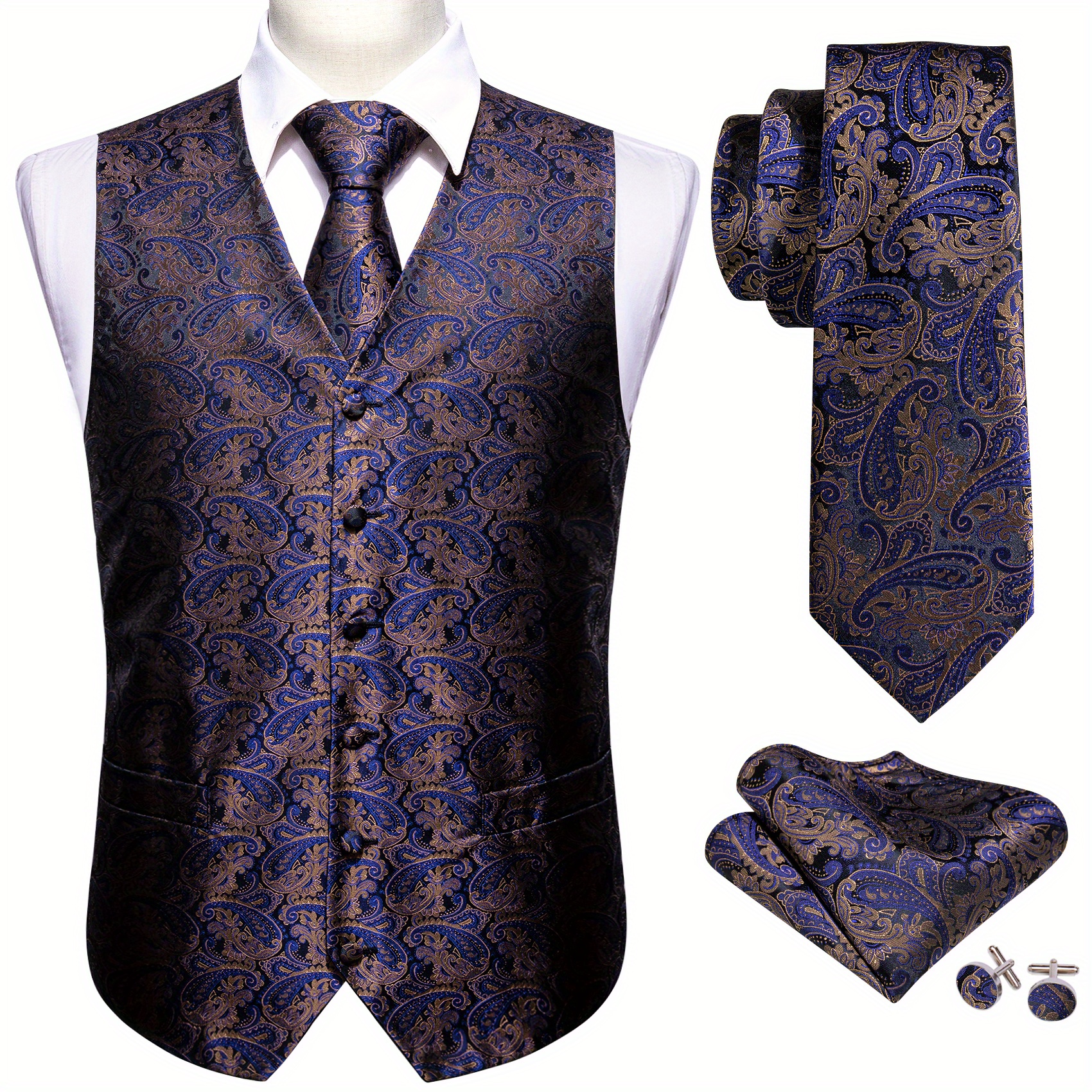 Plus Size Classic Men's Suit Vest Jacquard Satin - Temu