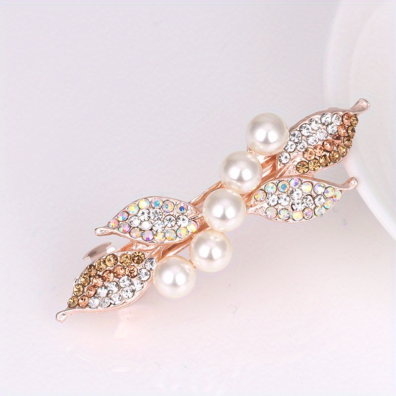 Leaf Hair Clip Pearl French Barrette Decorative Accessory