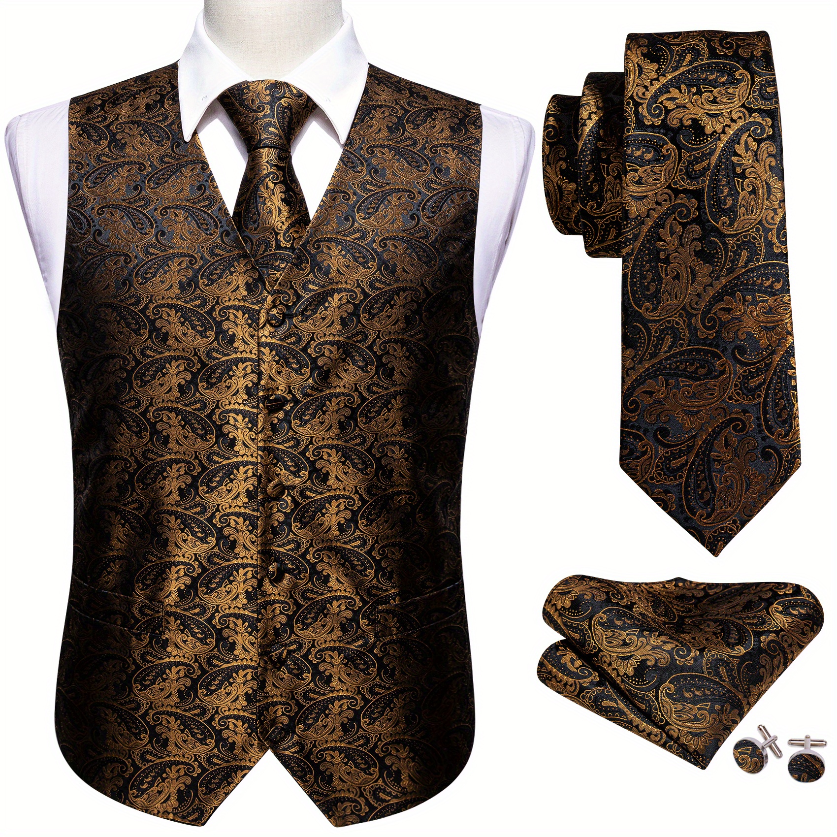 Plus Size Classic Men's Suit Vest Jacquard Satin - Temu