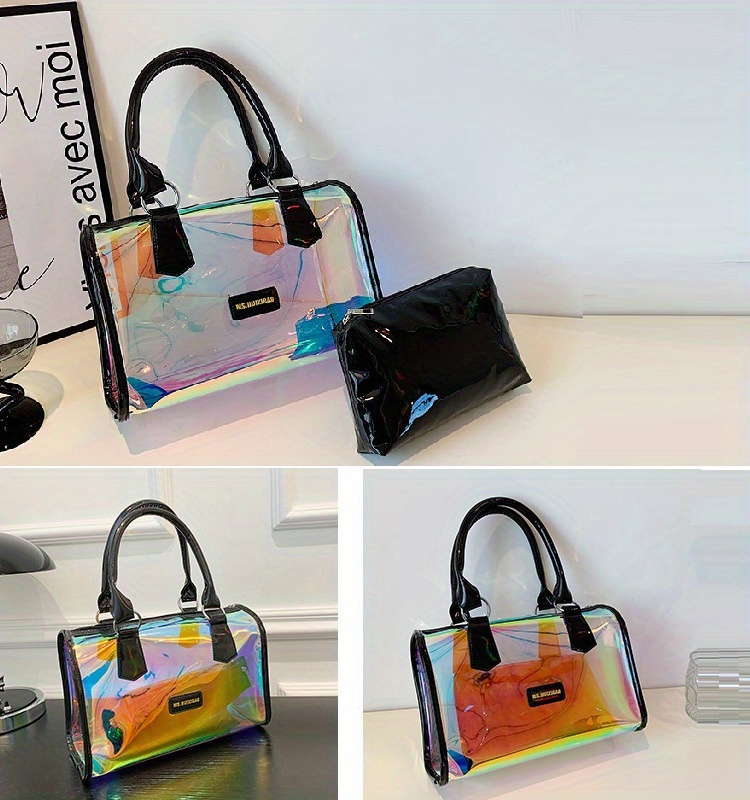 Clear Laser Handbag Set, Women's Holographic Boston Bag, Fashion