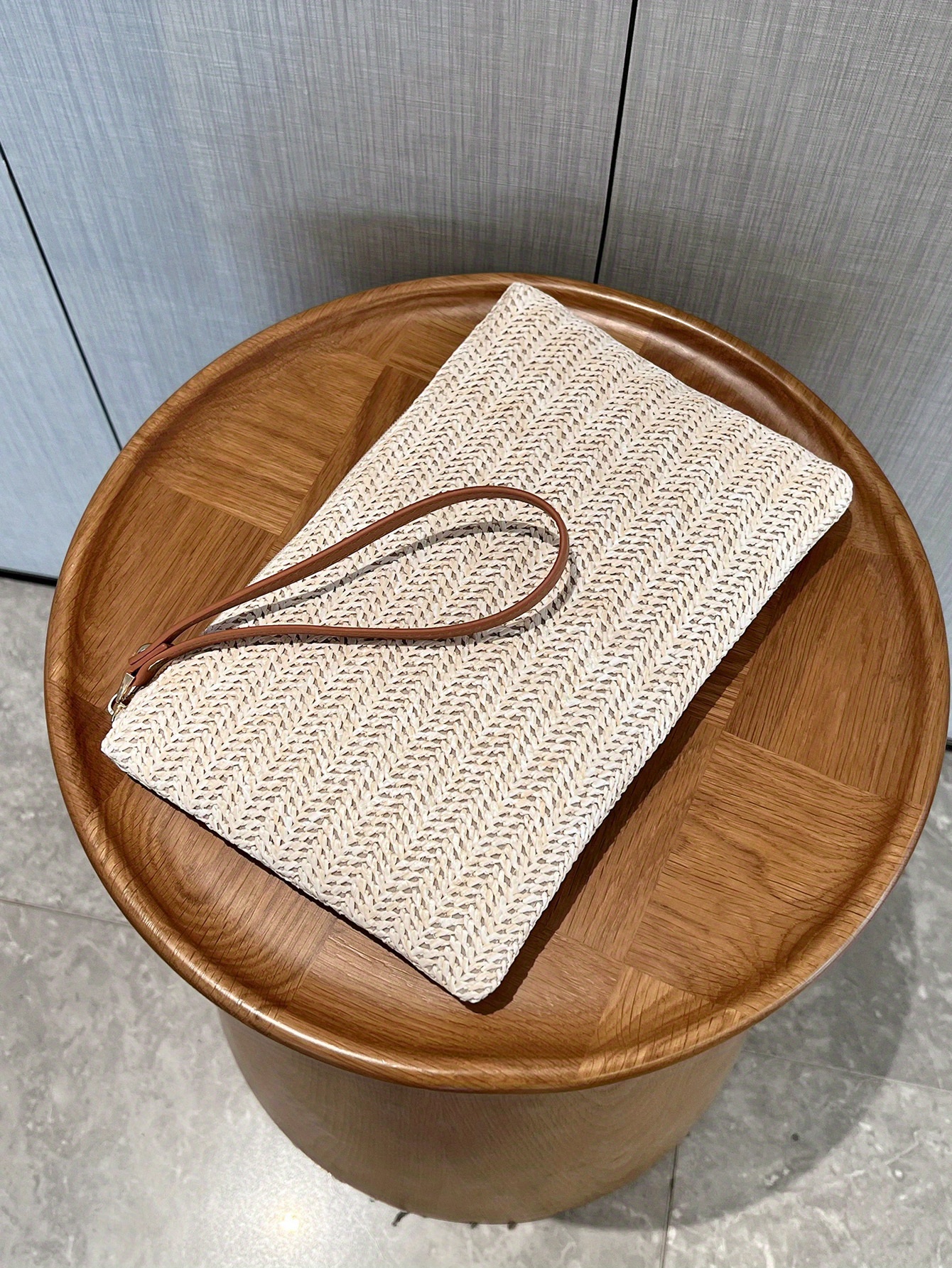 Straw Woven Clutch Bag, Trendy Braided Waist Purse, Women's Zipper Handbags For Phone Coin Key