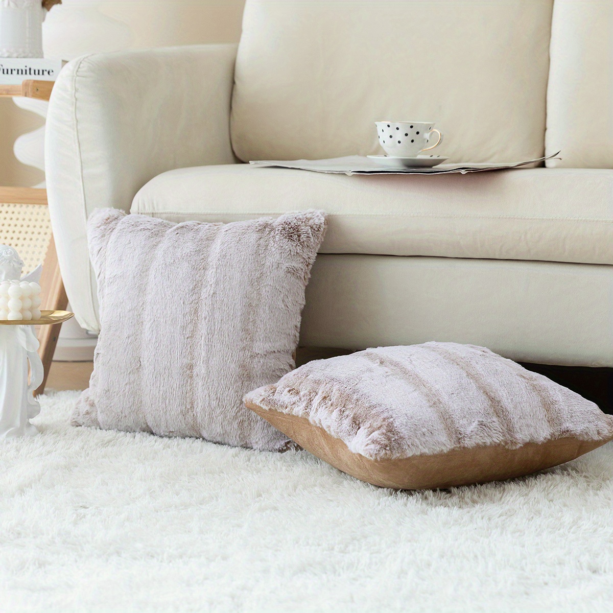 Cute And Cozy Faux Fur Throw Pillow Cover For Sofa Couch And - Temu