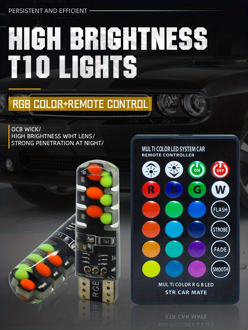 Car Led Lights New Cob Rgb Demonstration Wide Light T10 - Temu