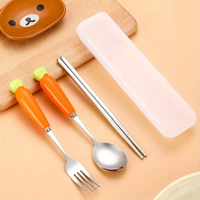 Carrot Stainless Steel Chopsticks, Spoon and Holder Set