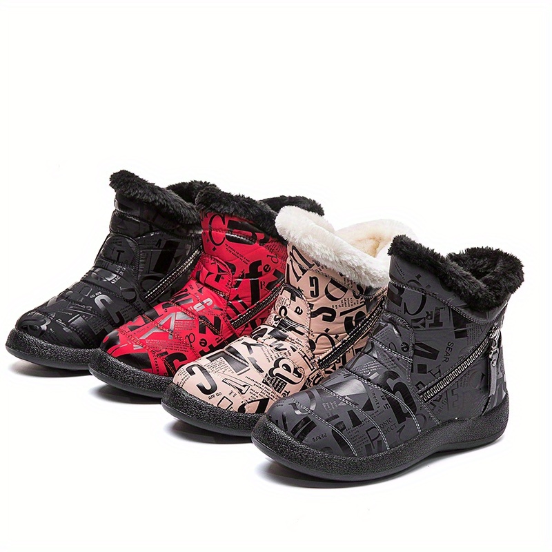 Botas Nieve Estampado Letras Mujer Botines Forro Polar Temu