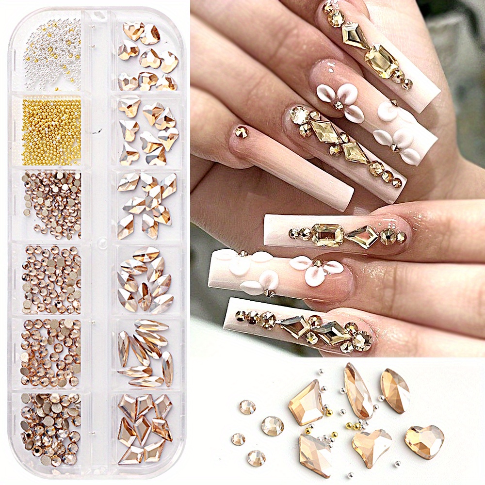 21grtids Flat Back White Nail Rhinestones Kit Multi Shapes - Temu