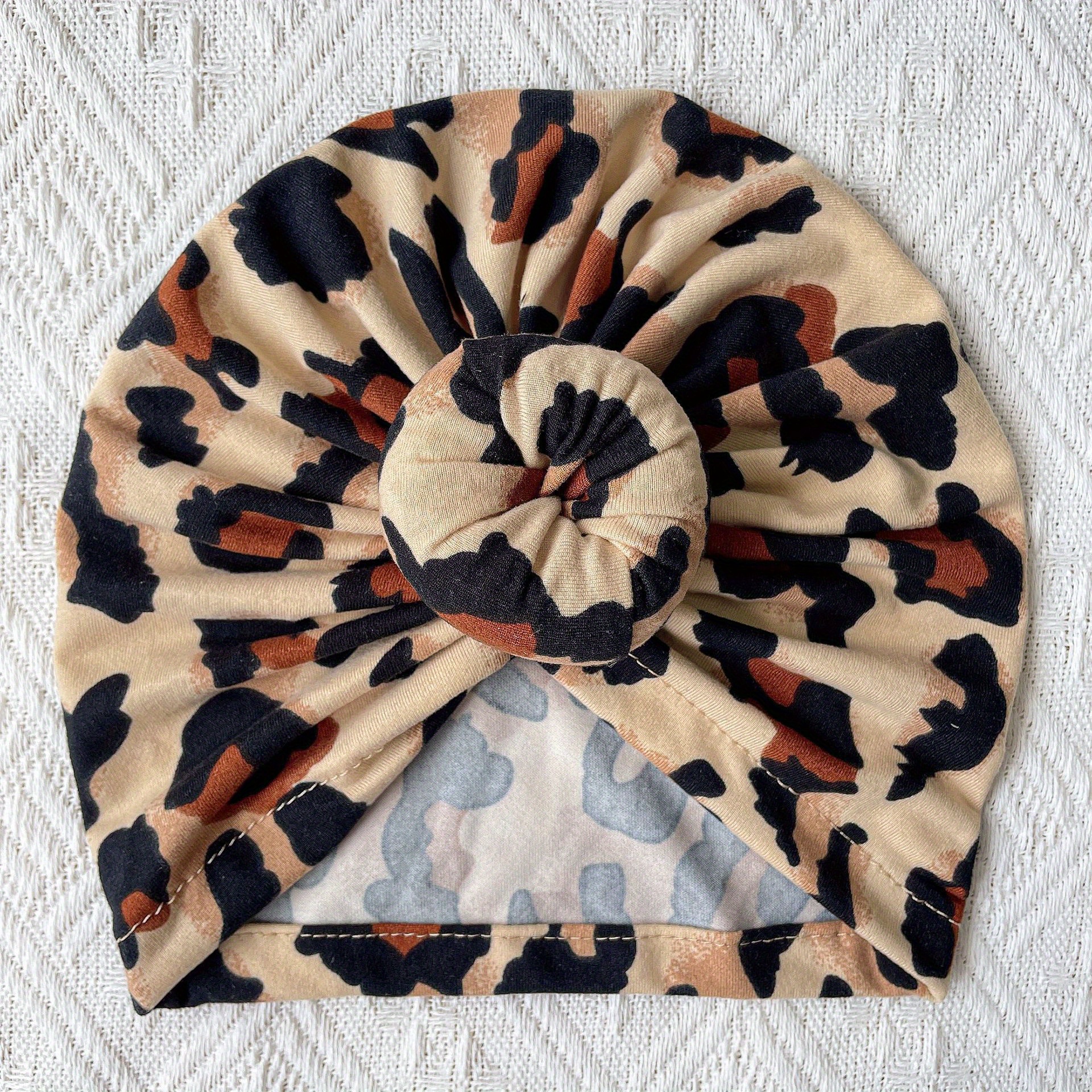 1pc Newborn Leopard Knot Decor Turban Hat Cap Beanie For Infant Toddler Baby Boys And Girls