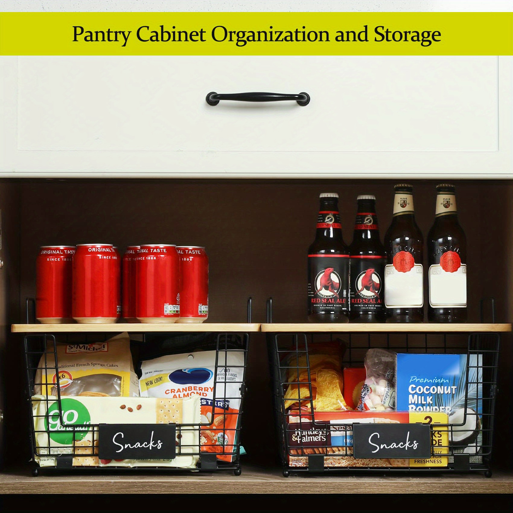 Counter Basket With Bamboo Top Pantry Cabinet Organization - Temu