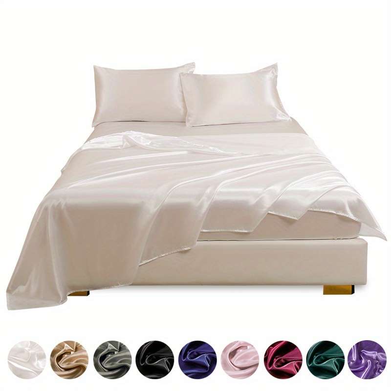 satin bed sheet set one fitted sheet one flat sheet - Temu Canada