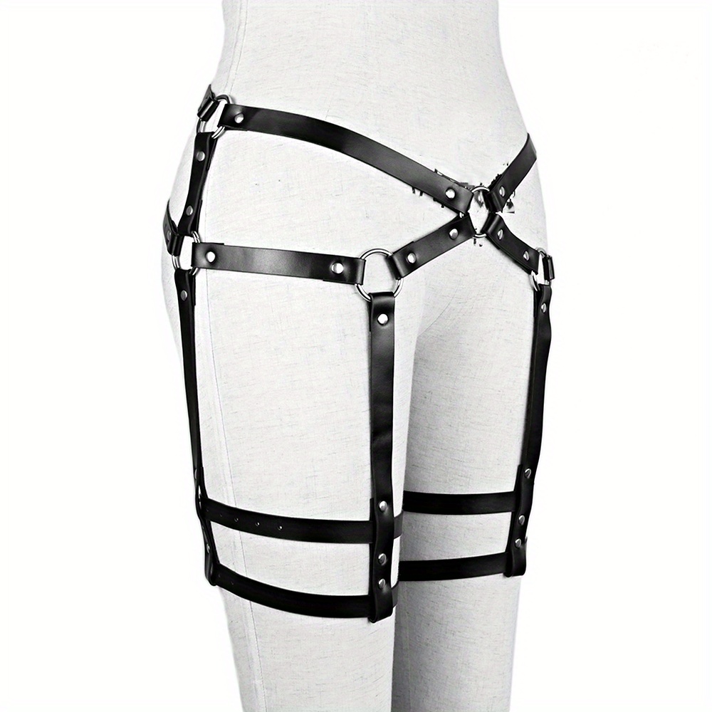 Black Rivet Harness Leg Belt Metal Simple Pu Leather Gothic Garter