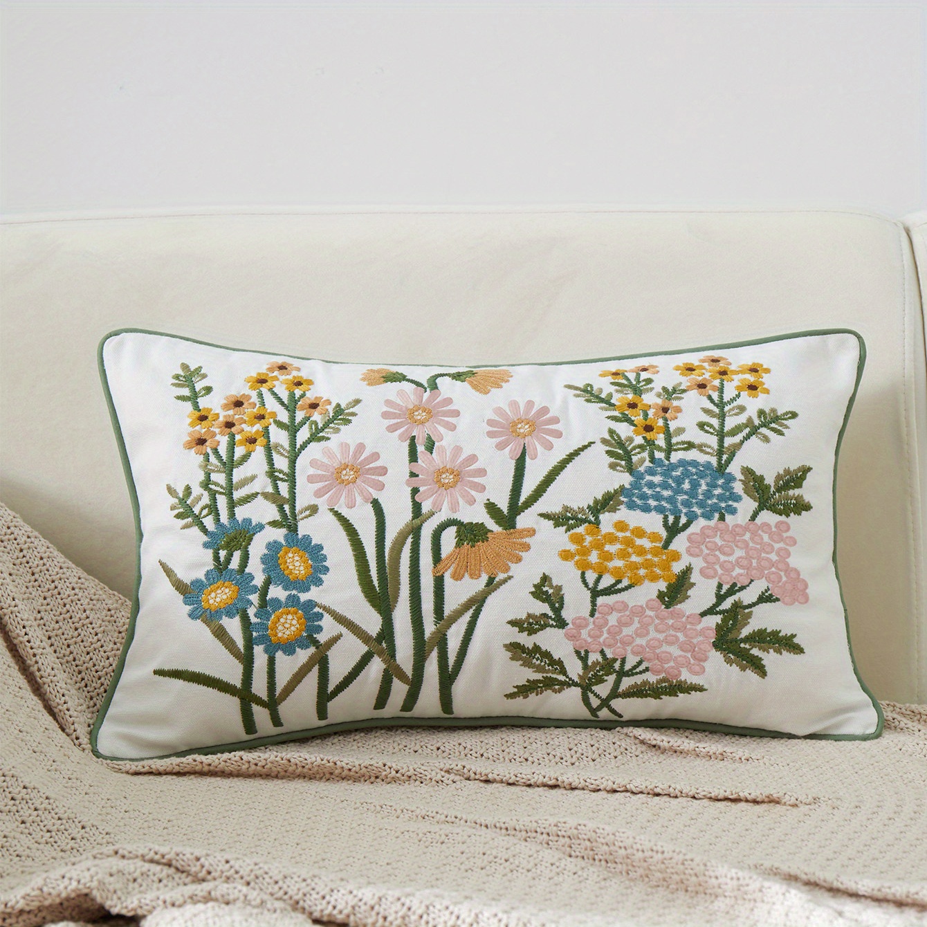 Spring Summer Multicolor 1pc Small Daisy 3d Embroidery Pillowcase Suitable For Living Room Bedroom Party Sofa Car Interior And Environments