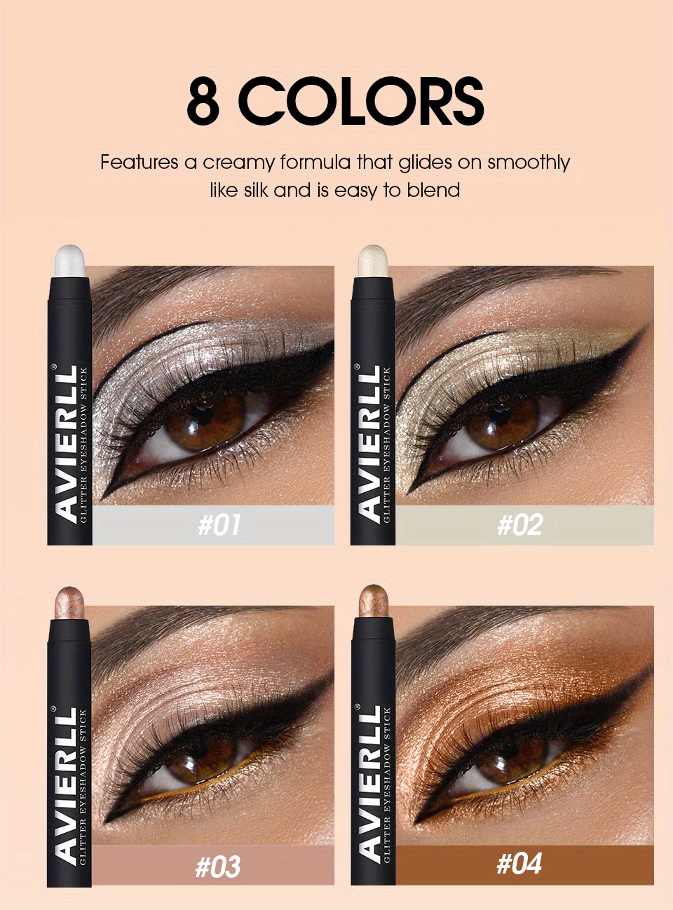 8 Color Eyeshadow Stick Shimmer Metallic Glitter Eyeshadow Temu