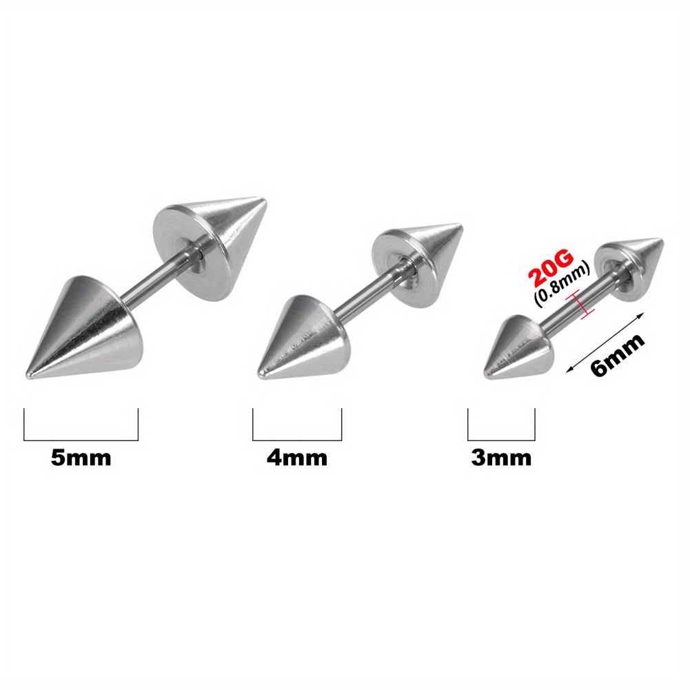 3pcs Pack Ear Bone Studs for Men, Ball Pointed Cone Round Cake Square
