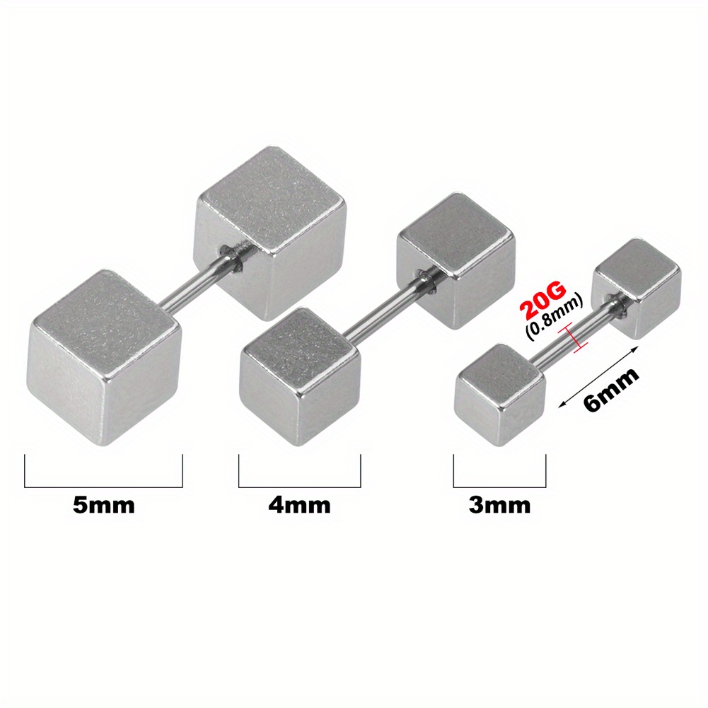 3pcs Pack Ear Bone Studs for Men, Ball Pointed Cone Round Cake Square