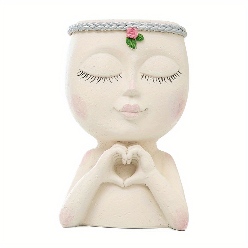 1pc Face Flower Pot Girl Planter Figure Statue Ornament Home Decor Gift ...