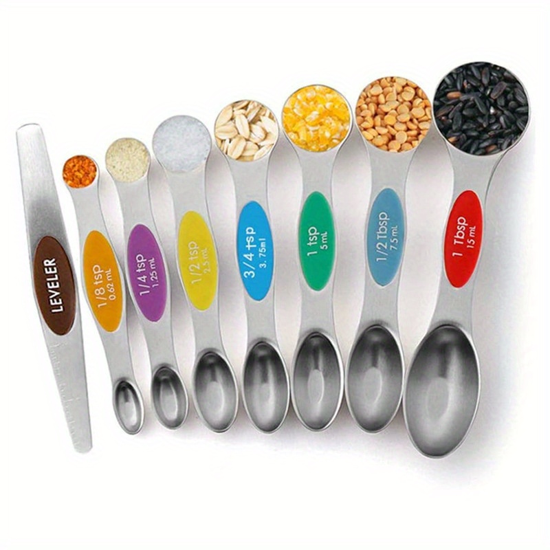 Magnetic Measuring Spoons Set - Double-sided, Heavy Duty Stainless Steel,  Perfect For Dry & Liquid Ingredients! - Temu