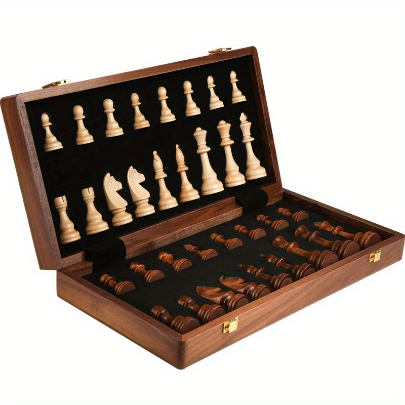 LEAP Wooden Chess Set 17 Inches - 2 Extra Queens - Folding Board, Handmade  Portable Travel Chess Board Game Sets with Game Pieces Storage Slots - All