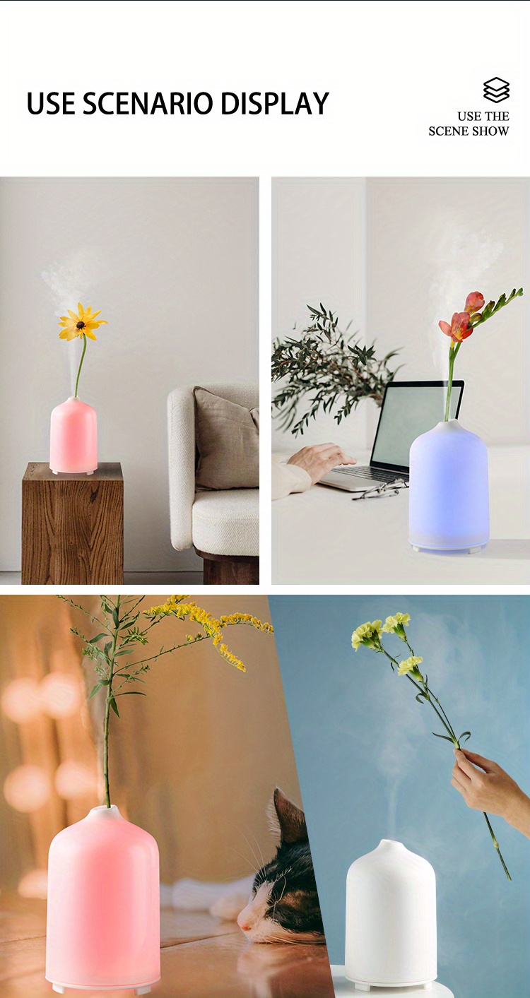 400ml aroma humidifer essential oil diffuser machine with inserting variable  and dry flowers accordingly and remote control with atomosphere light spray timing for office bedroom details 10