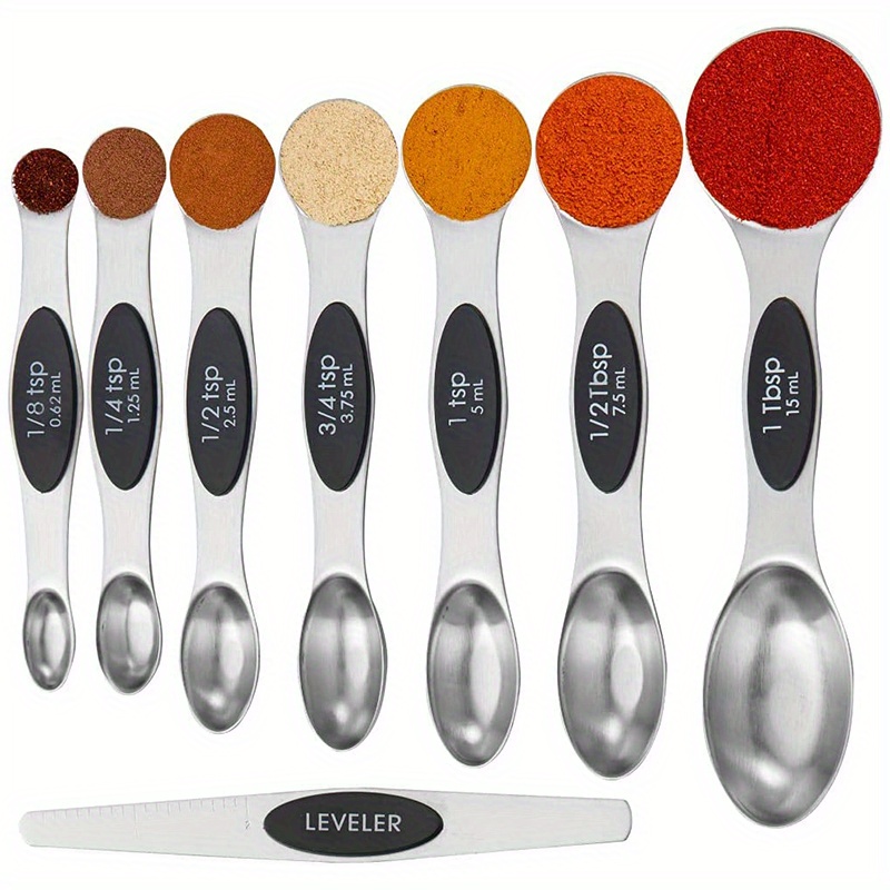 Magnetic Measuring Spoons Set - Double-sided, Heavy Duty Stainless Steel,  Perfect For Dry & Liquid Ingredients! - Temu