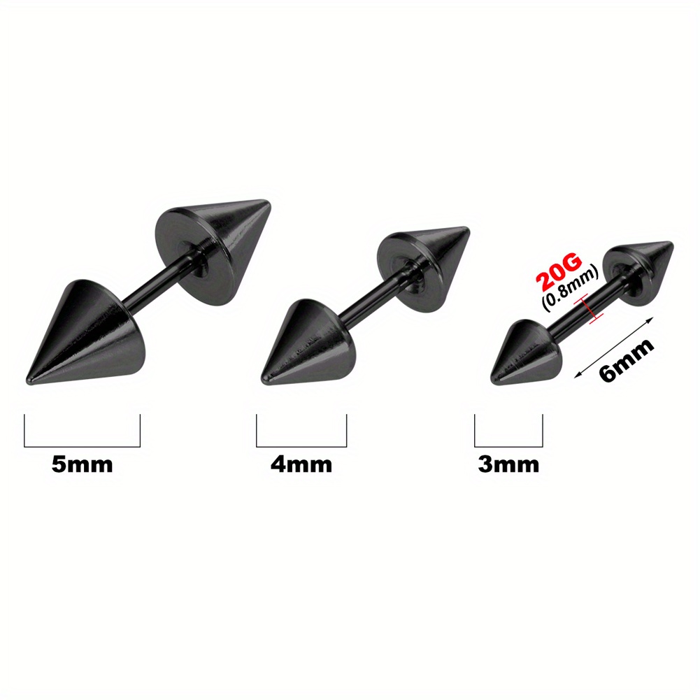 3pcs Pack Ear Bone Studs for Men, Ball Pointed Cone Round Cake Square