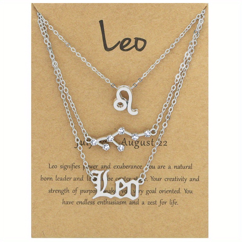 3pcs/set Zodiac Symbols Retro Letter Star Map Pendant Necklace Zodiac Card Set Necklace