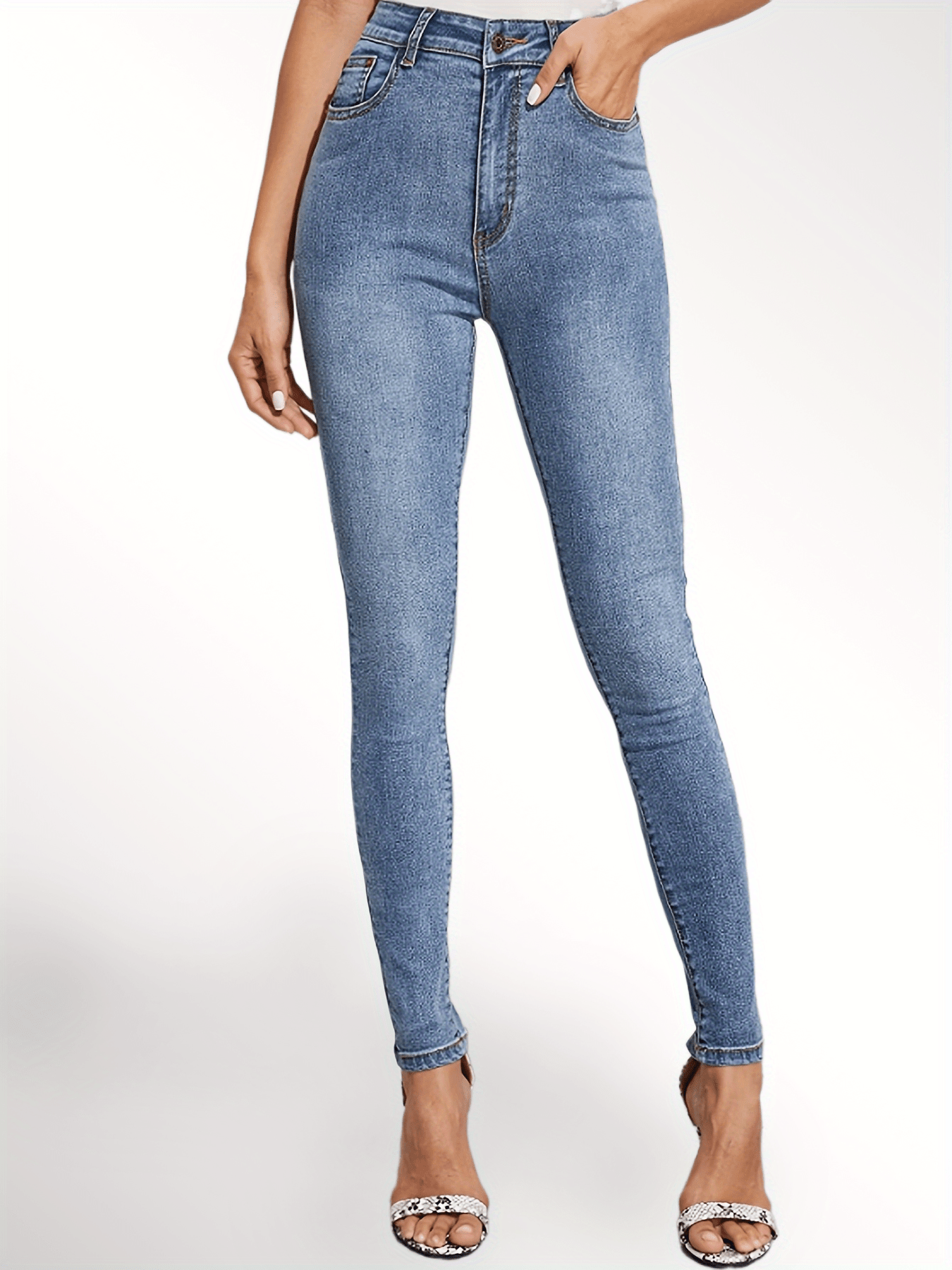 Jeans ajustados de cintura alta en azul, pantalones de mezclilla estilo  callejero ultra desgastados y de alta elasticidad, jeans de mezclilla y  ropa p