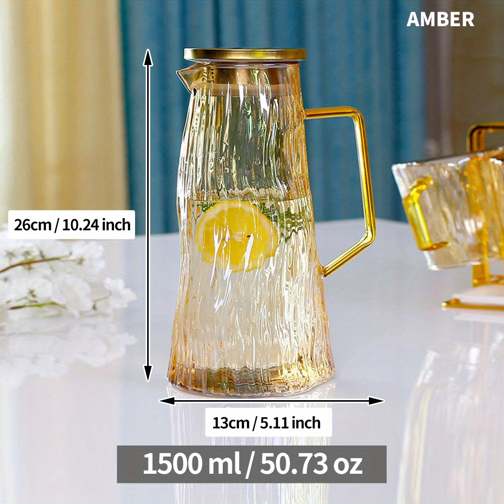 Glass Pitcher with Lid and Handle, 50 oz/1500ml Water Pitcher, Pitcher for  Ice Tea and Homemade Juice, Heat Resistant Borosilicate Glass Carafe for