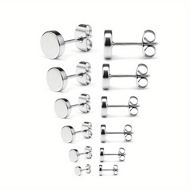 6 Pairs Men's Round Stud Earrings Set Stainless Steel Ear Studs