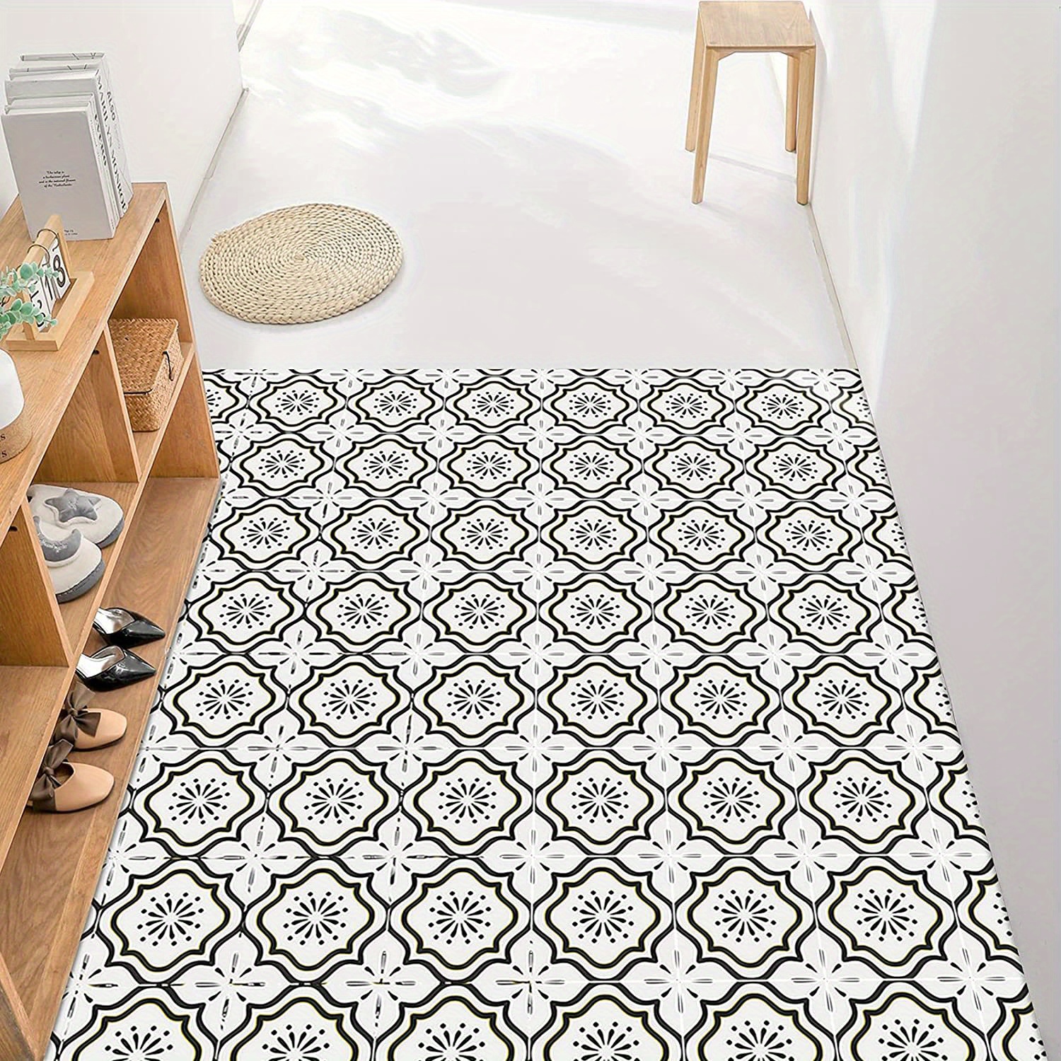 Black And White Flower Tiles Peel And Stick Floor Tiles - Temu