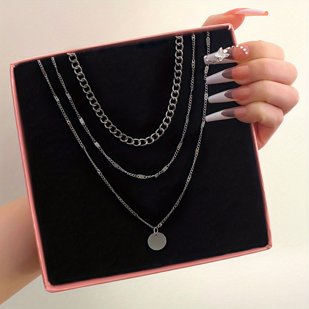 Women's Chain Disc Layered Necklace, Everyday Gift
