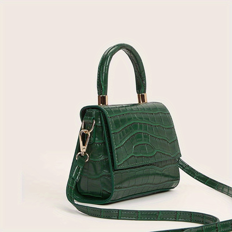 Mini Metallic Crocodile Embossed Flap Square Bag