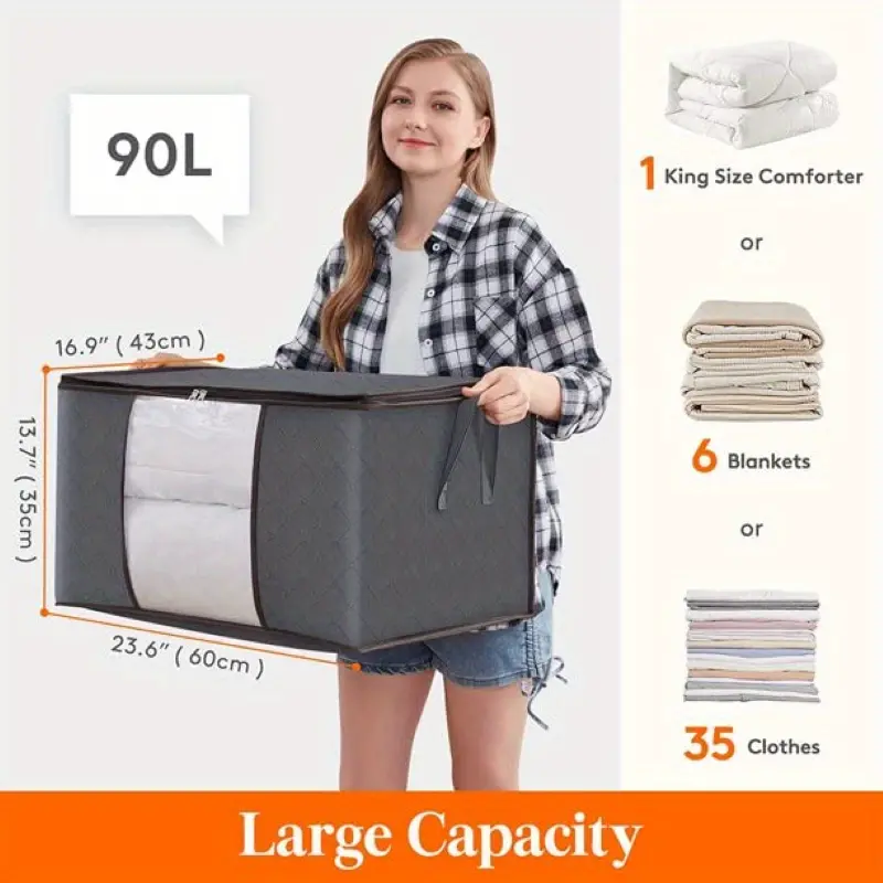 Storage Bags, Large Storage Bins With Lids, Closet Organizers And Storage,  Foldable Clothes Storage Containers With Reinforced Handles For Clothing,  Blanket, Bedding, Grey - Temu