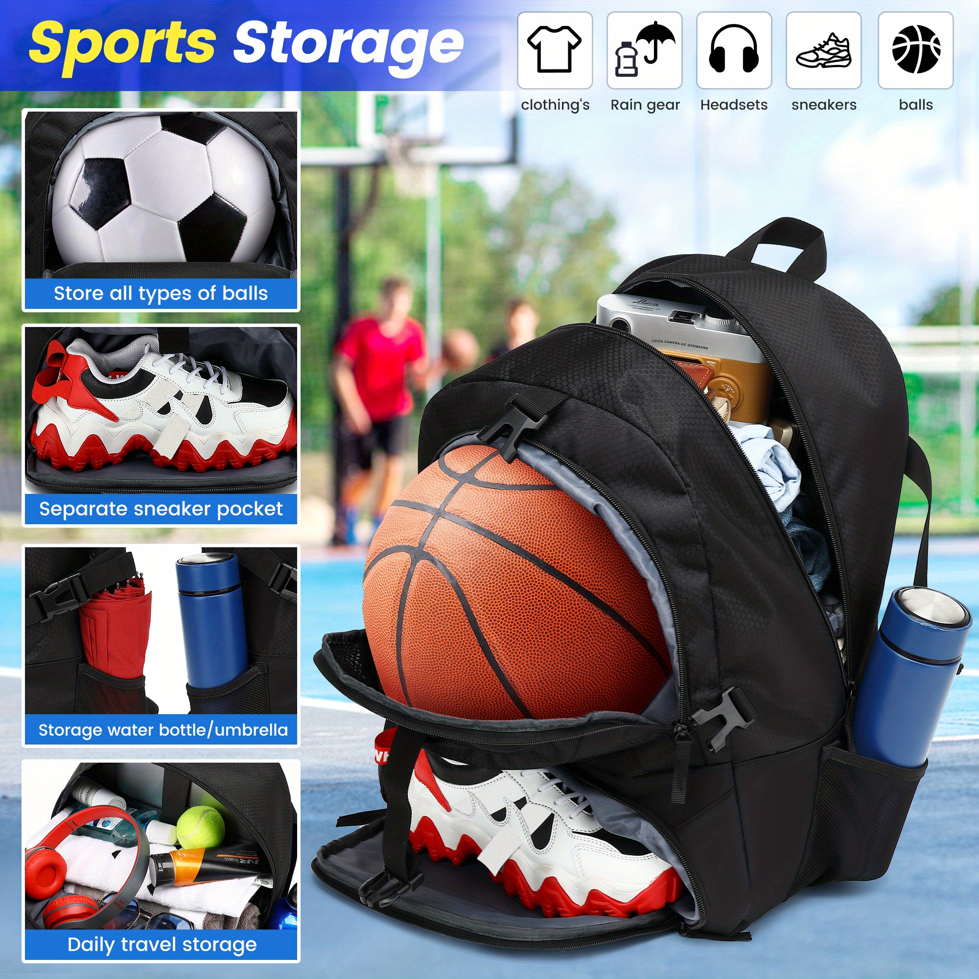 Bolsa de fútbol juvenil, mochila deportiva al aire libre para fútbol,  baloncesto, voleibol con zapatos y compartimento para pelotas.