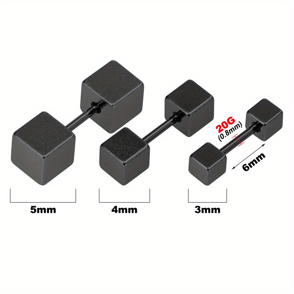 3pcs Pack Ear Bone Studs for Men, Ball Pointed Cone Round Cake Square