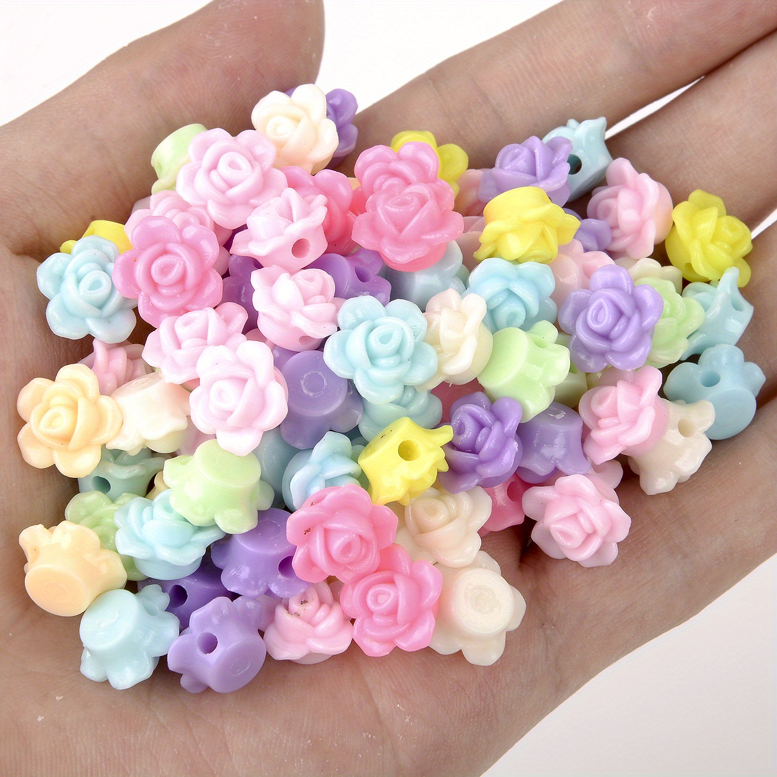 BERMRO 50pcs Flower Beads Acrylic Clear Beads Color Cute Beads for DIY  Phone Chain Key Chain Bracelet Necklace Car Hanging Mixed Color Beads  (clear