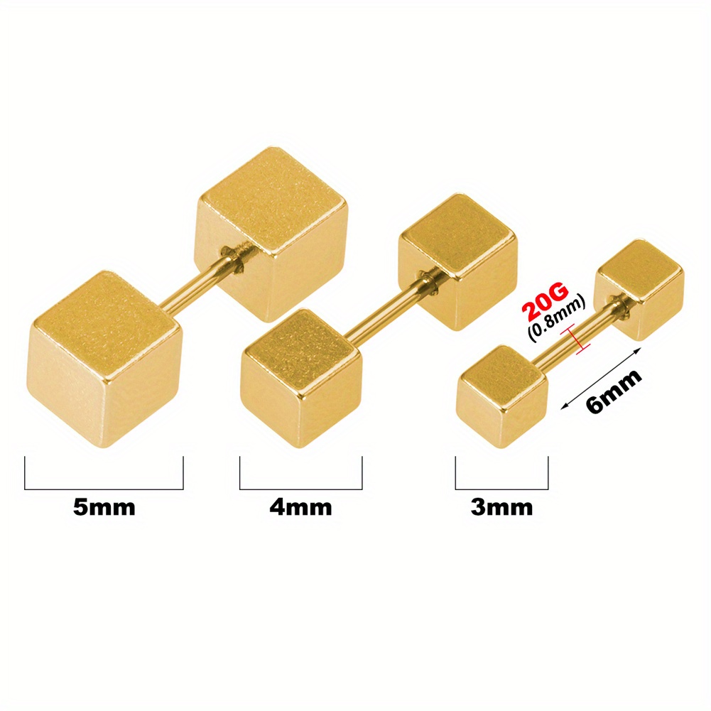 3pcs Pack Ear Bone Studs for Men, Ball Pointed Cone Round Cake Square