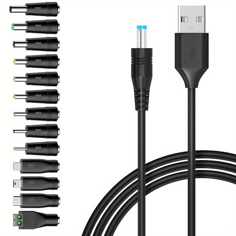 USB - DC 5Vユニバーサル電源ケーブル、DCプラグ5.5 *  2.1mmジャック充電コード、10個のコネクタチップ付き(5.5x2.5、4.8x1.7、4.0x1.7、4.0x1.35、3.5x1.35、3.0x1。  1、2.5x0.7、マイクロ USB、タイプ C、ミニ USB) 誕生日/