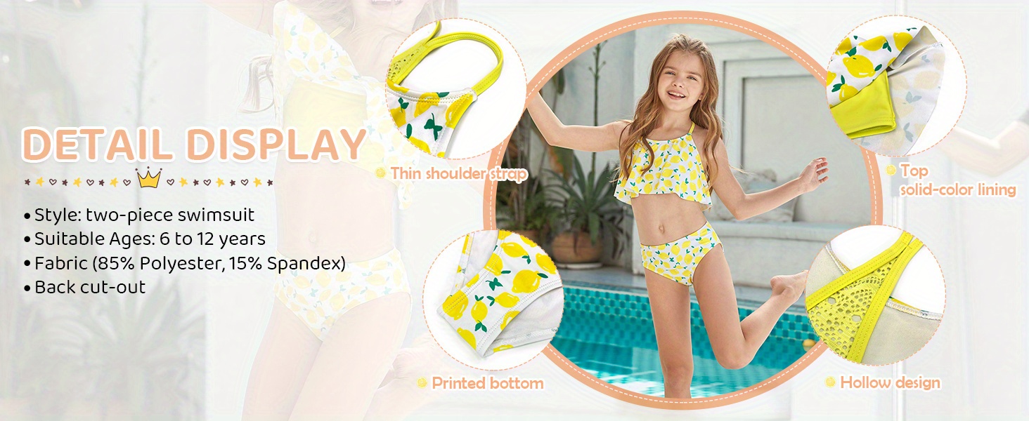 Toddler Girls Bikini Tankini Swimsuit Lemon Graphic Racer - Temu