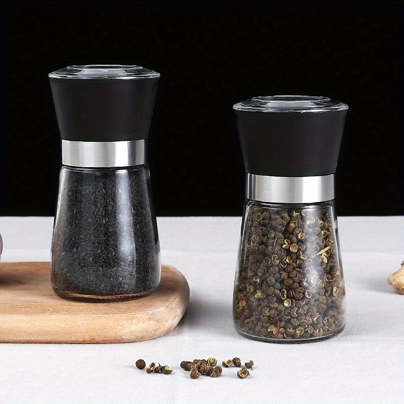 1pc Black Manual Pepper Grinder Salt Shaker Mill Kitchen Glass Seasoning  Bottle