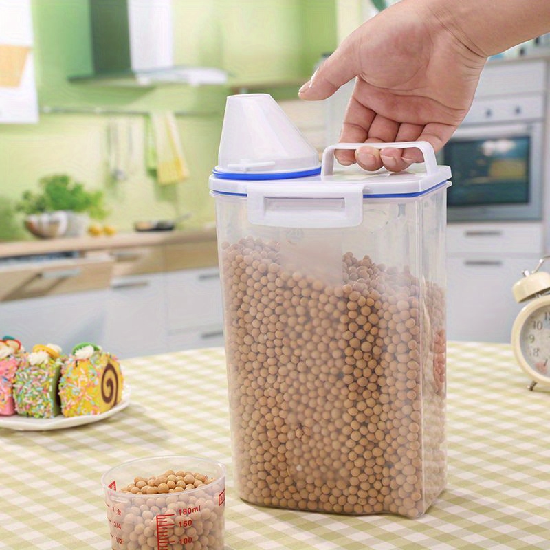 Rice Bucket With Measuring Cup, Large Capacity Cereal Storage Container,  Moisture-proof Insect-proof Sealed Storage Containers For Rice, Cereals,  Grains, Flours, Dog Food, Pet Food, Household Airtight Rice Dispenser, Home  Kitchen Supplies 