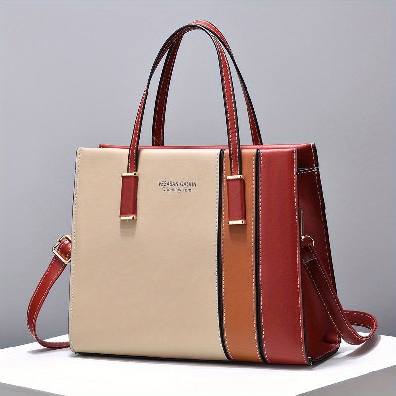 Casual Women's Large Capacity Tote Bag 2023 Autumn New PU Leather Contrast  Shoulder Bags Chic Lady Versatile Commuter Handbag