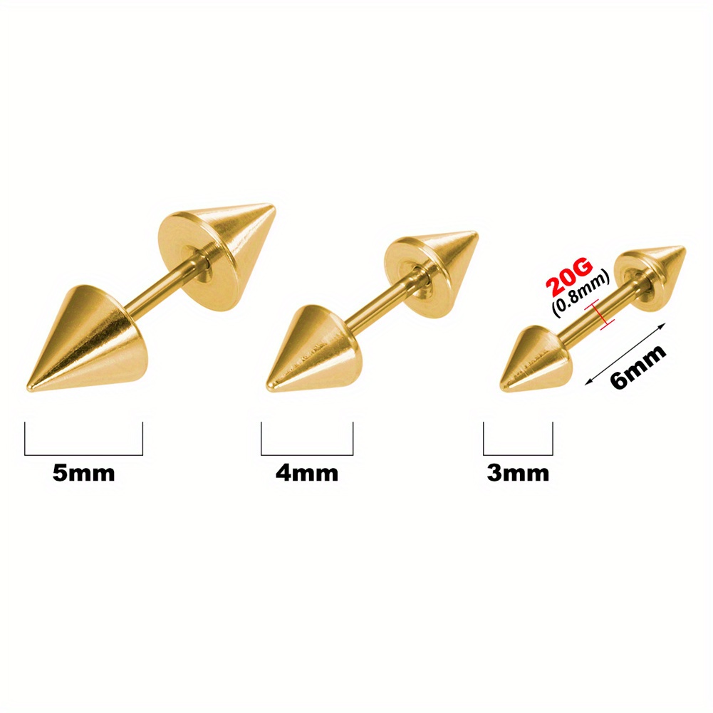 3pcs Pack Ear Bone Studs for Men, Ball Pointed Cone Round Cake Square