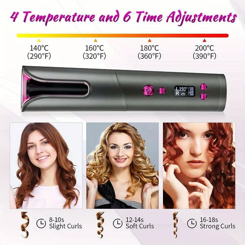 portable wireless 360 degree rotating auto temperature control lcd display curl iron rotating rollers other hair styling tools automatic cordless hair curler hair styling tools set details 7