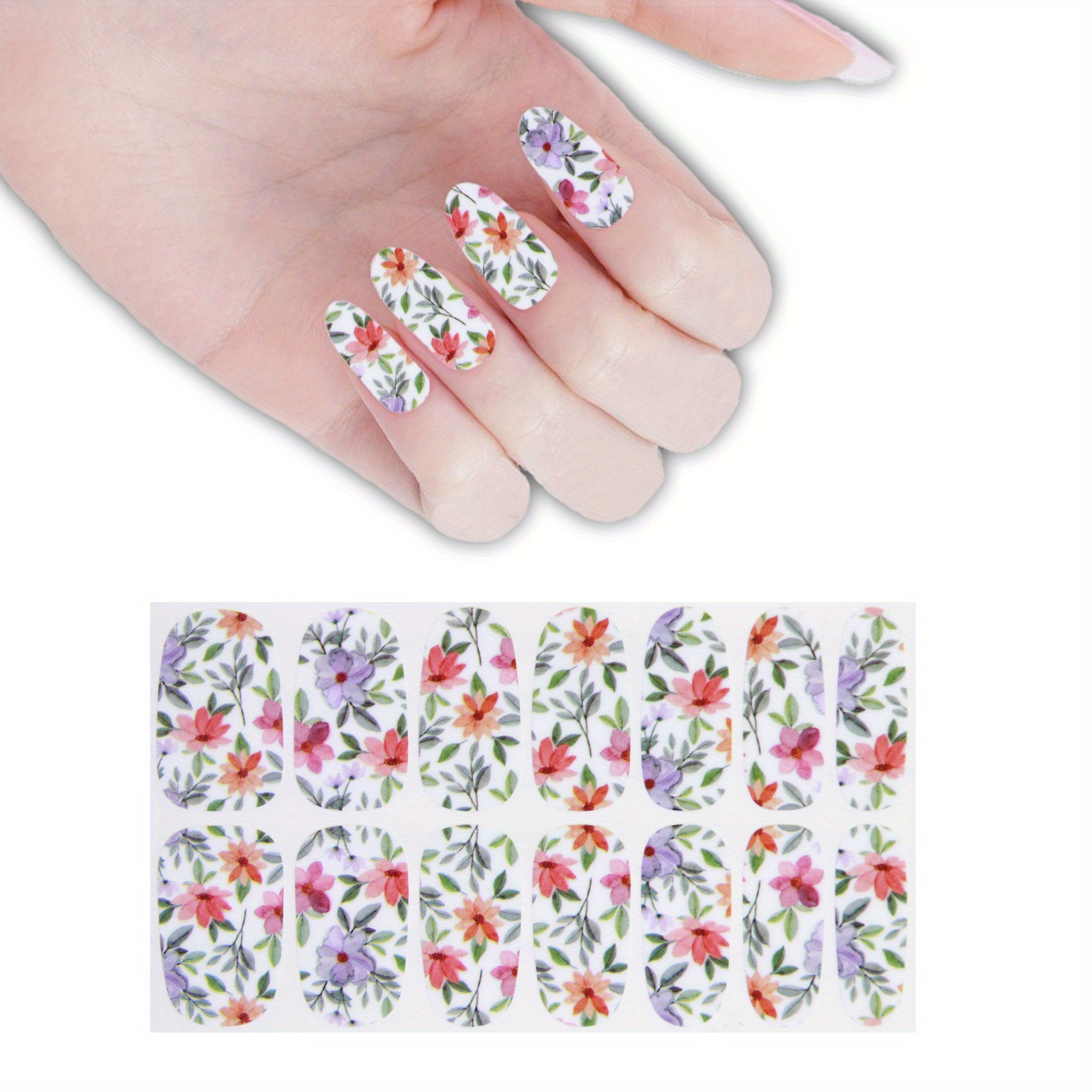 Colorful Flower Nail Decal Strips Self Adhesive Manicure Kit