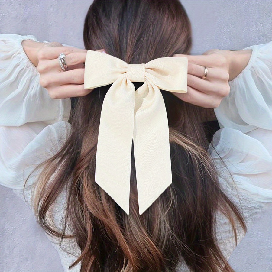 1 Pcs Large Hair Bow Bowtie Hair Clip (Red; Black; Beige) White